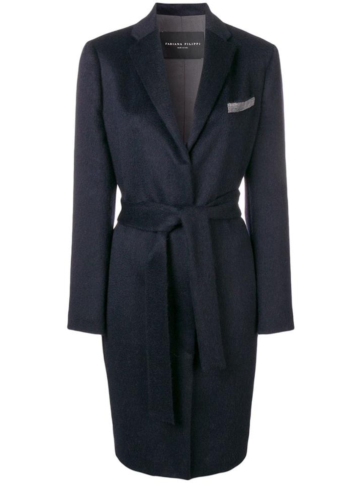 Fabiana Filippi Rhinestone Pocket Trim Coat - Blue