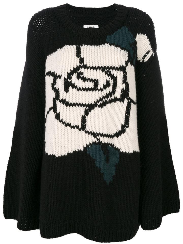Mm6 Maison Margiela Intarsia Rose Jumper - Black