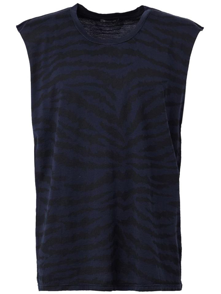 Balmain Zebra Print Tank Top, Men's, Black, Cotton