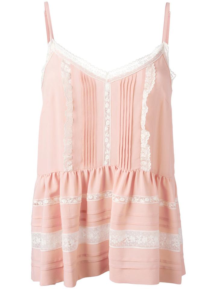 P.a.r.o.s.h. Ruffled Trim Pleated Cami Top, Size: Xs, Pink/purple, Cotton/polyamide/acetate/silk