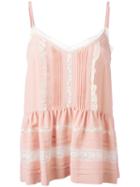 P.a.r.o.s.h. Ruffled Trim Pleated Cami Top, Size: Xs, Pink/purple, Cotton/polyamide/acetate/silk