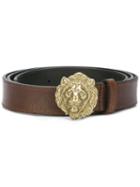 Saint Laurent Lion Buckle Belt, Men's, Size: 80, Brown, Leather