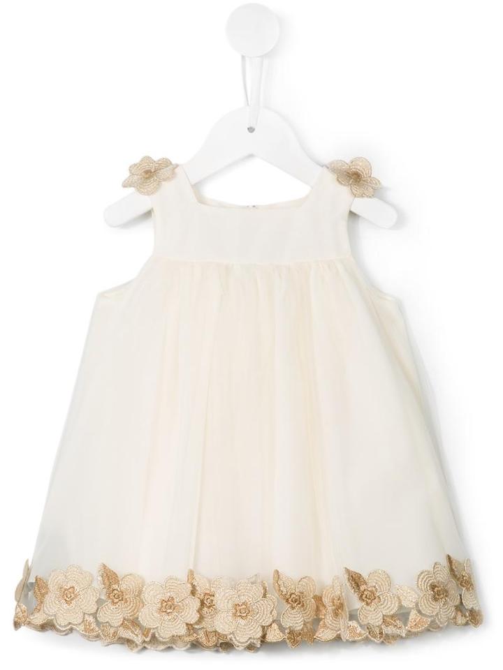 I Pinco Pallino - Flower Embroidered Trim Dress - Kids - Cotton/polyamide/polyester/acetate - 24 Mth, Toddler Girl's, Nude/neutrals