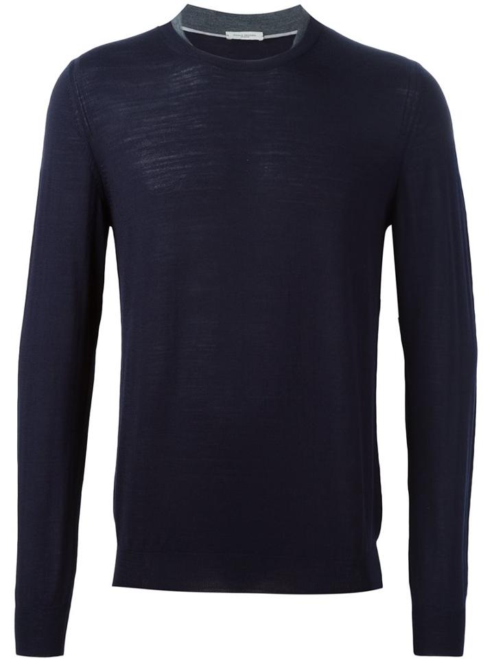 Paolo Pecora Fine Knit Jumper, Men's, Size: Xxl, Blue, Wool