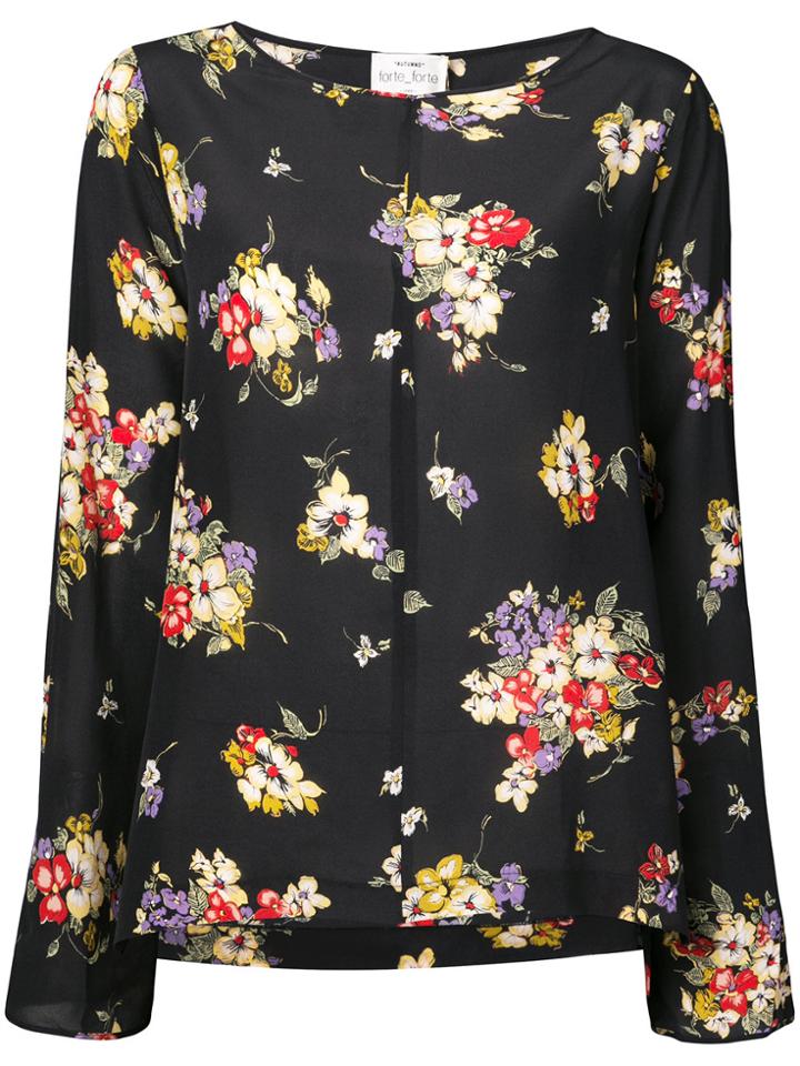 Forte Forte Flared Sleeve Floral Blouse - Black