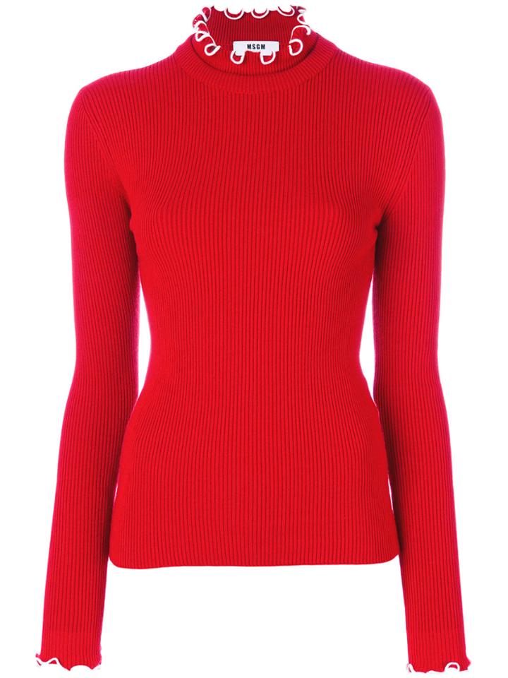Msgm Frill Turtleneck Top - Red