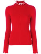 Msgm Frill Turtleneck Top - Red