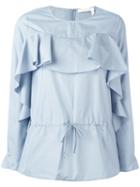 See By Chloé Ruffled Drawstring Blouse, Women's, Size: 38, Blue, Cotton