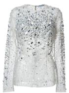 Blumarine Sheer Netted Bejeweled Long Sleeve Blouse
