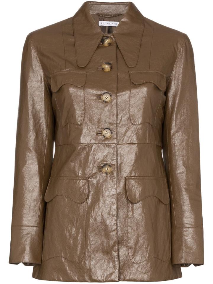 Rejina Pyo Faux Leather Single-breasted Blazer - Brown