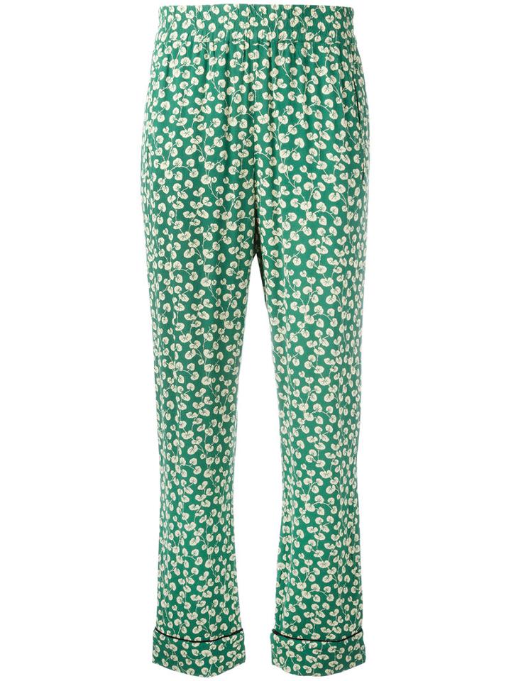 Ganni Floral Print Trousers, Women's, Size: 36, Green, Viscose