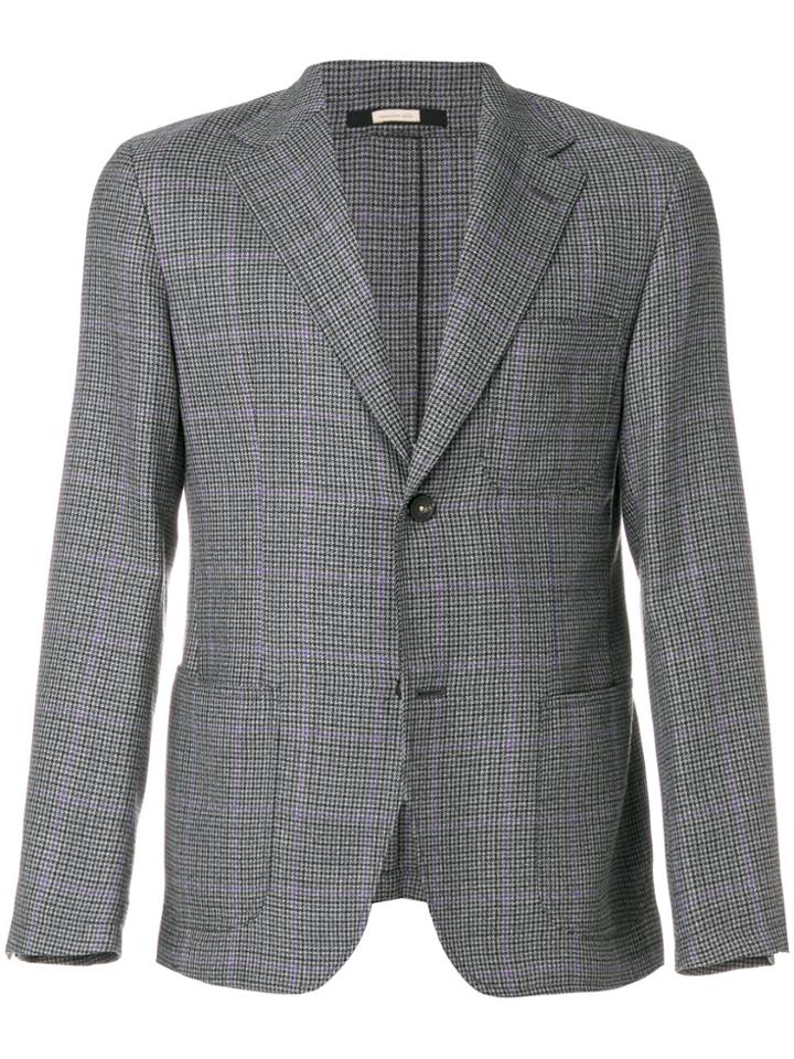 Massimo Alba Notched Lapel Houndstooth Blazer - Grey