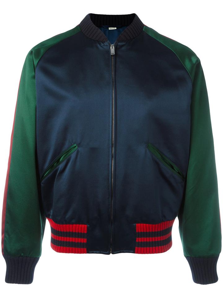 Gucci Panther Bomber Jacket, Men's, Size: 52, Blue, Silk/viscose