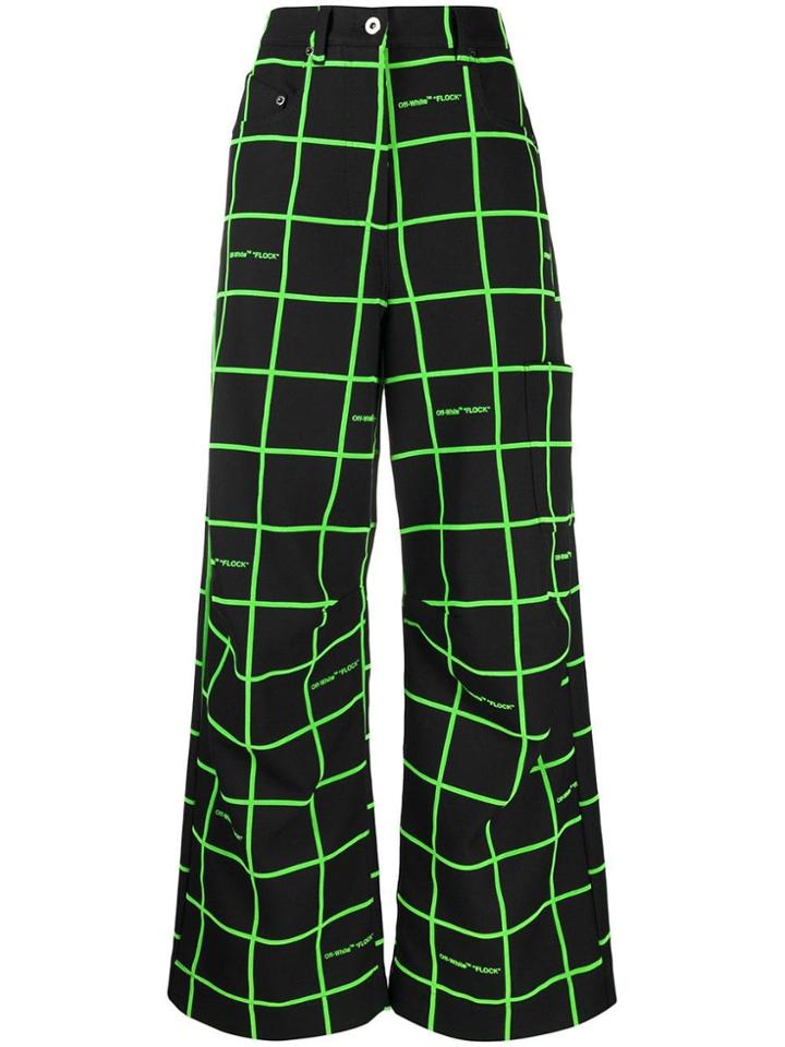 Off-white Checked Wide-leg Trousers - Black