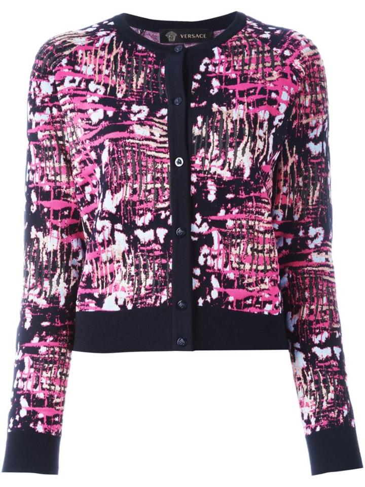 Versace Bleached Leopard Print Cardigan, Women's, Size: 40, Pink/purple, Polyamide/viscose/wool