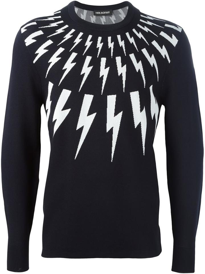 Neil Barrett Lightning Bolt Intarsia Jumper, Men's, Size: Xs, Blue, Viscose/nylon
