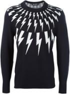 Neil Barrett Lightning Bolt Intarsia Jumper, Men's, Size: Xs, Blue, Viscose/nylon