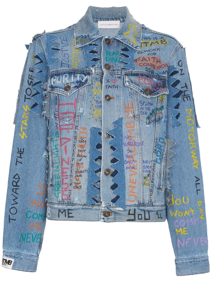 Faith Connexion Graffiti Denim Jacket - Blue