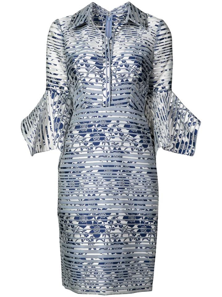 Badgley Mischka Striped Floral Midi Dress - Blue