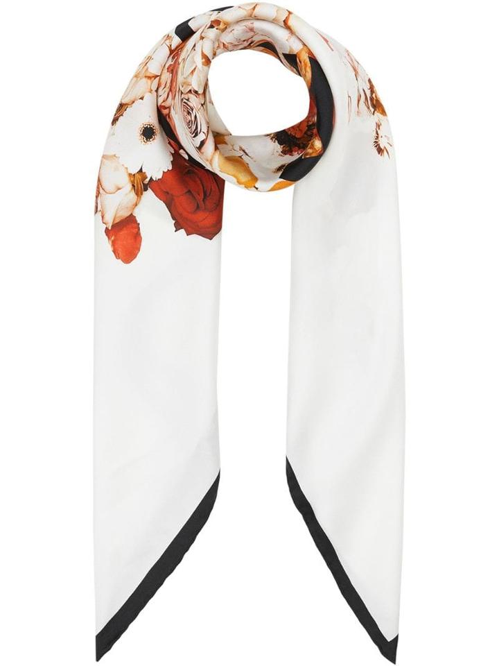 Burberry Floral Print Silk Square Scarf - White