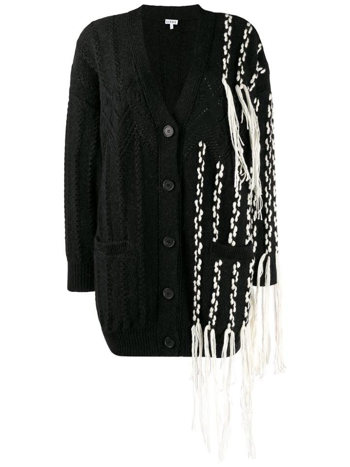 Loewe Contrast Detail Fringed Asymmetric Cardigan - Black