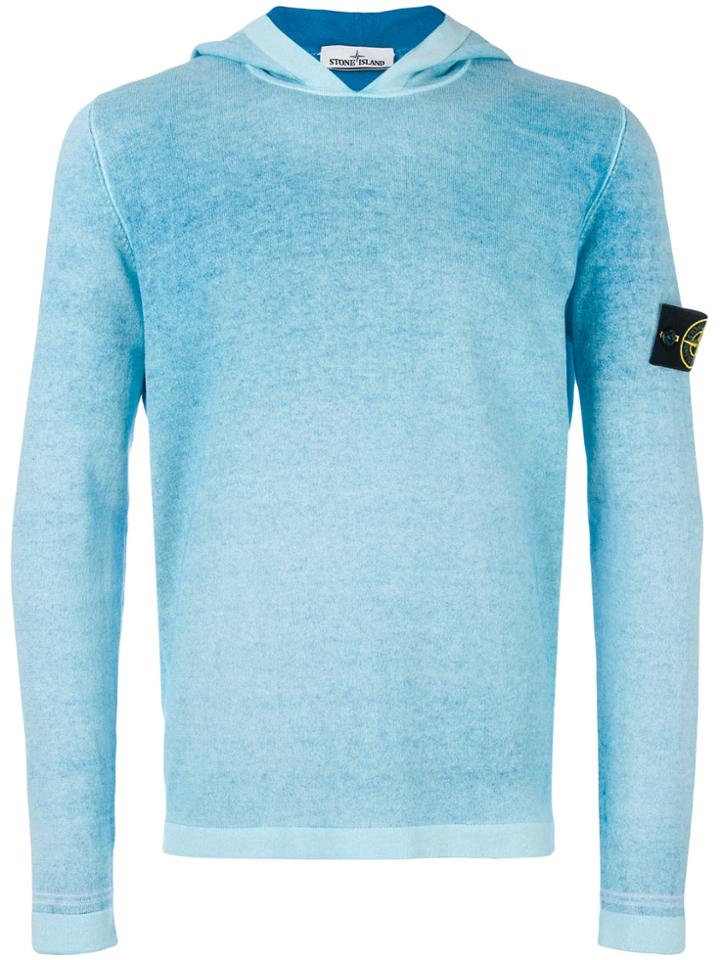 Stone Island Logo Patch Hooded Sweatshirt - Blue