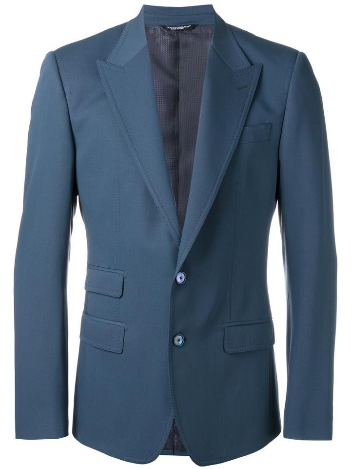 Dolce & Gabbana Fitted Blazer, Men's, Size: 46, Blue, Silk/polyester/virgin Wool/viscose