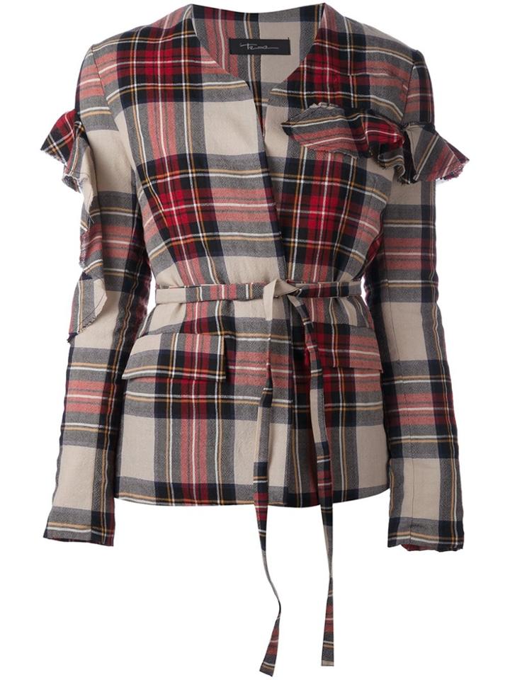Barbara Bologna Tartan Bow Sleeve Jacket - Red