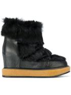 Paloma Barceló Fur Trim Wedged Boots - Black