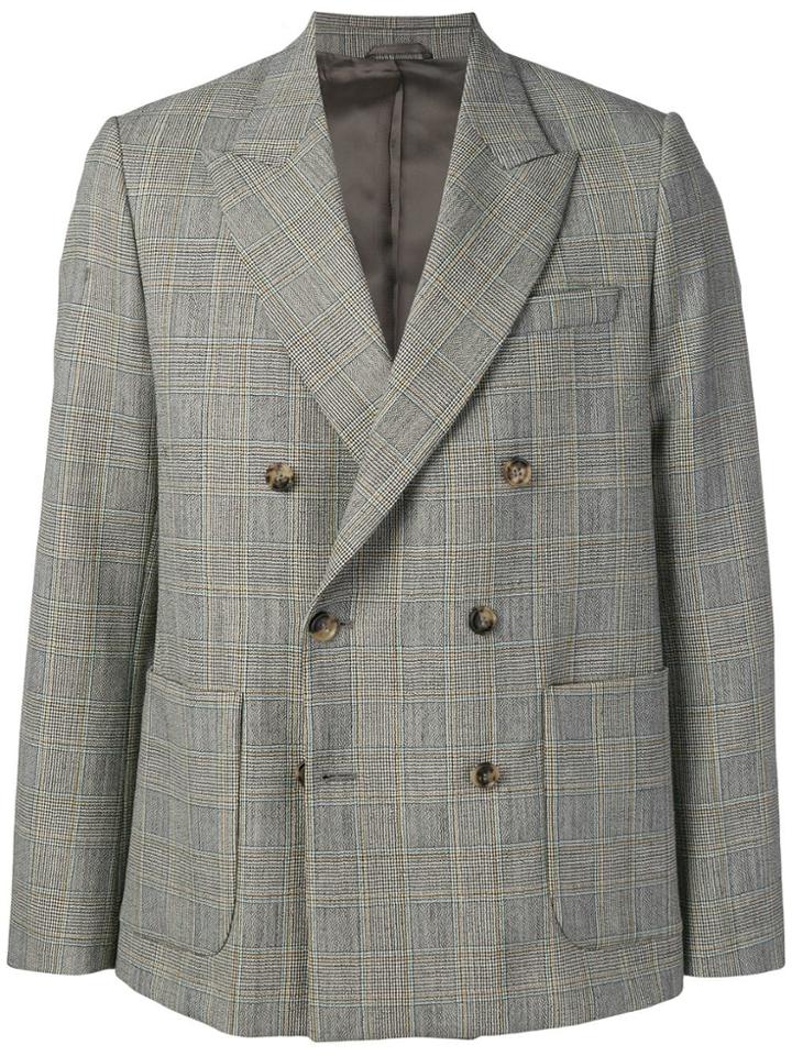 Maison Flaneur Double-breasted Plaid Blazer - Grey