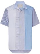By Walid Sensu Stripe Print Patchwork Cotton Shirt - Blue