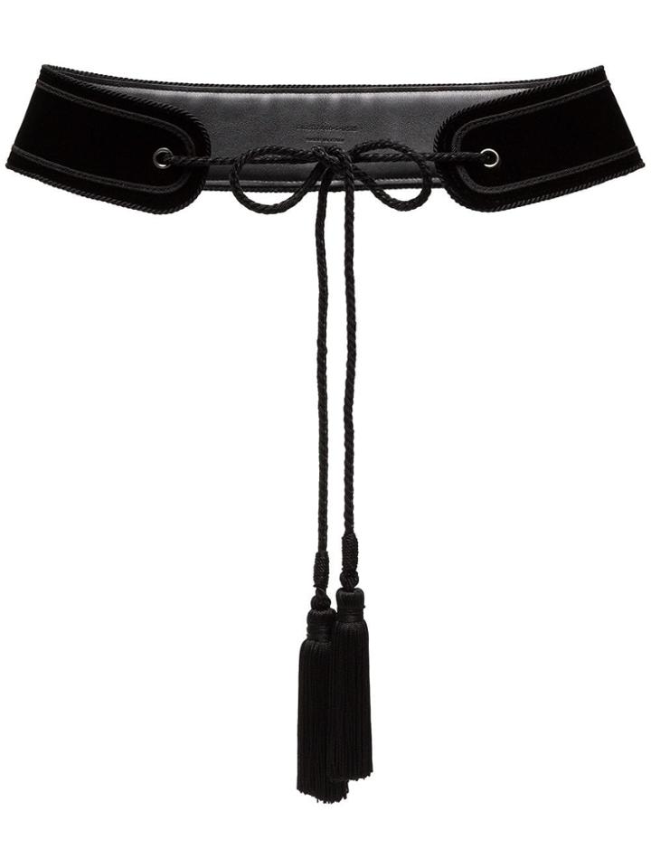Saint Laurent Velvet Belt With Tassels - Black