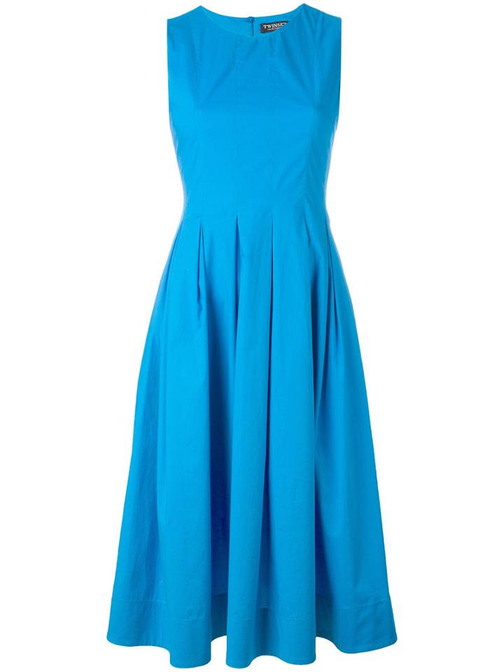 Twin-set - Pleated Flared Dress - Women - Cotton/spandex/elastane - 40, Women's, Blue, Cotton/spandex/elastane