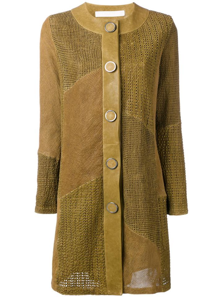 Drome Buttoned Coat, Women's, Size: Small, Green, Lamb Nubuck Leather/acetate/cupro
