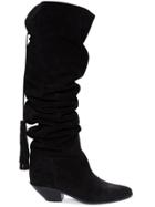Saint Laurent West 45 Draped Tassel Suede Boots - Black