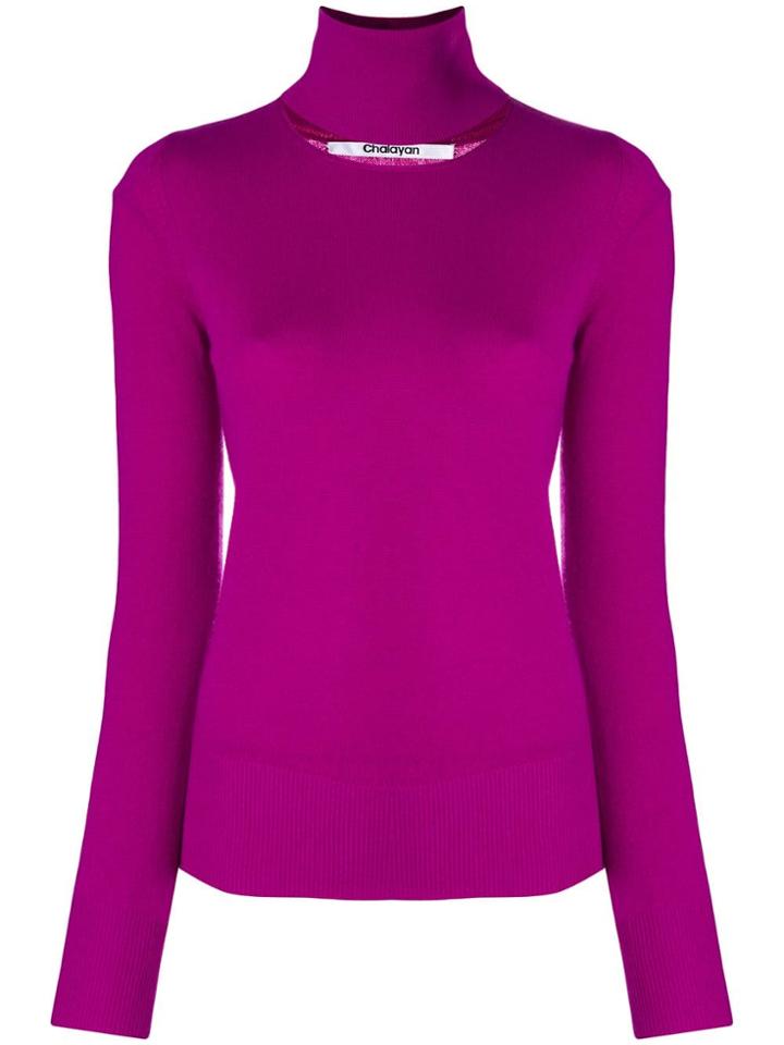 Chalayan Split Neck Sweater - Pink & Purple