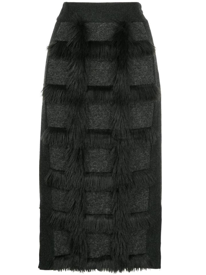 En Route Fur Patch Midi Skirt - Grey