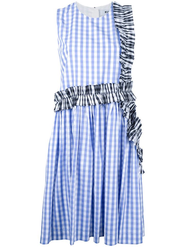 Msgm Checked Print Dress, Women's, Size: 46, Blue, Cotton