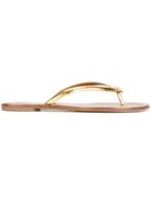 Tory Burch Logo Flip Flops, Women's, Size: 8, Grey, Leather/rubber