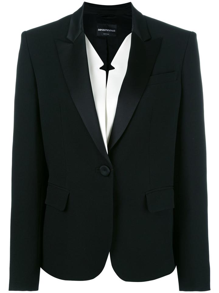 Emporio Armani One Button Blazer, Women's, Size: 38, Black, Viscose/polyester