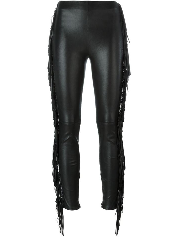 Saint Laurent Fringed Skinny Trousers, Women's, Size: 38, Black, Lamb Skin