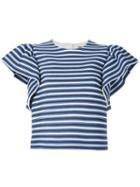 Msgm Ruffled Sleeves Striped Blouse, Women's, Size: 42, Blue, Cotton/polyamide/polyester/spandex/elastane