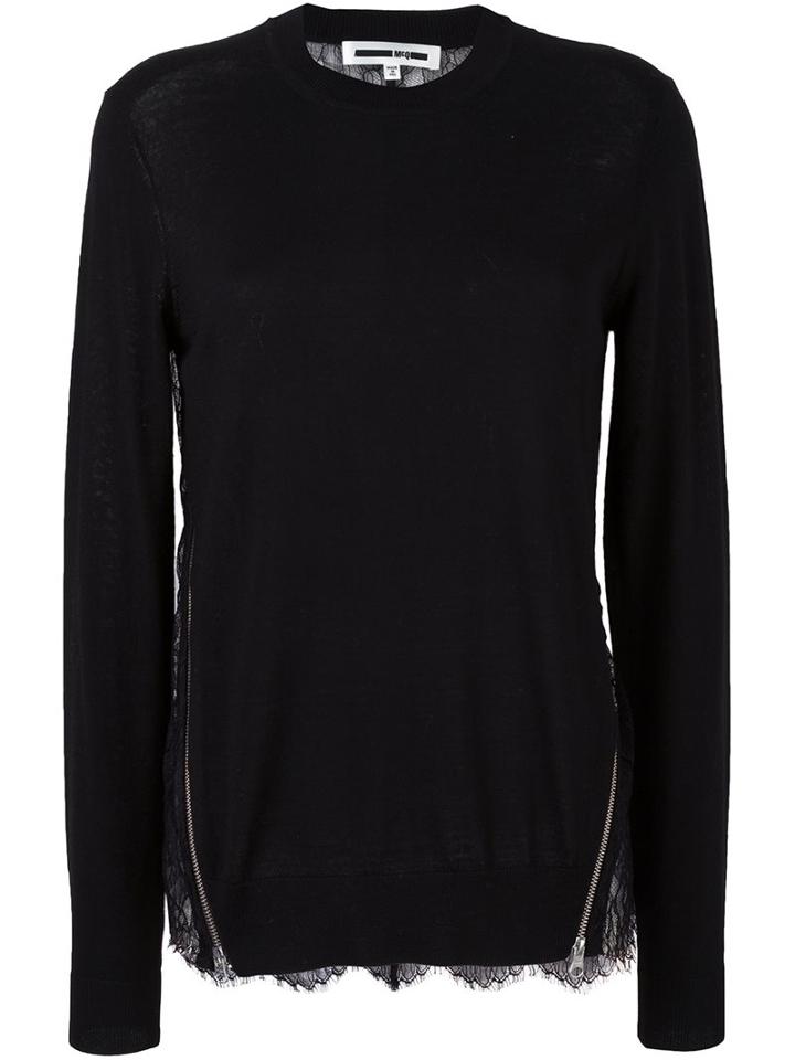 Mcq Alexander Mcqueen Lace Panel Jumper, Women's, Size: Large, Black, Polyamide/wool