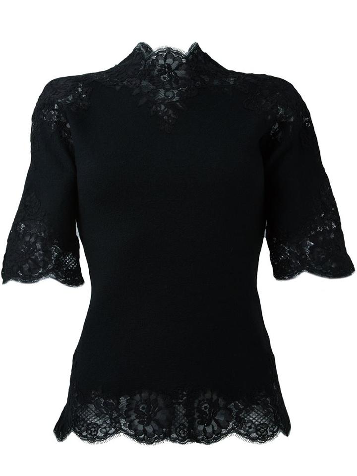 Ermanno Scervino Lace Insert Knitted Top, Women's, Size: 44, Black, Silk/polyamide/viscose/wool