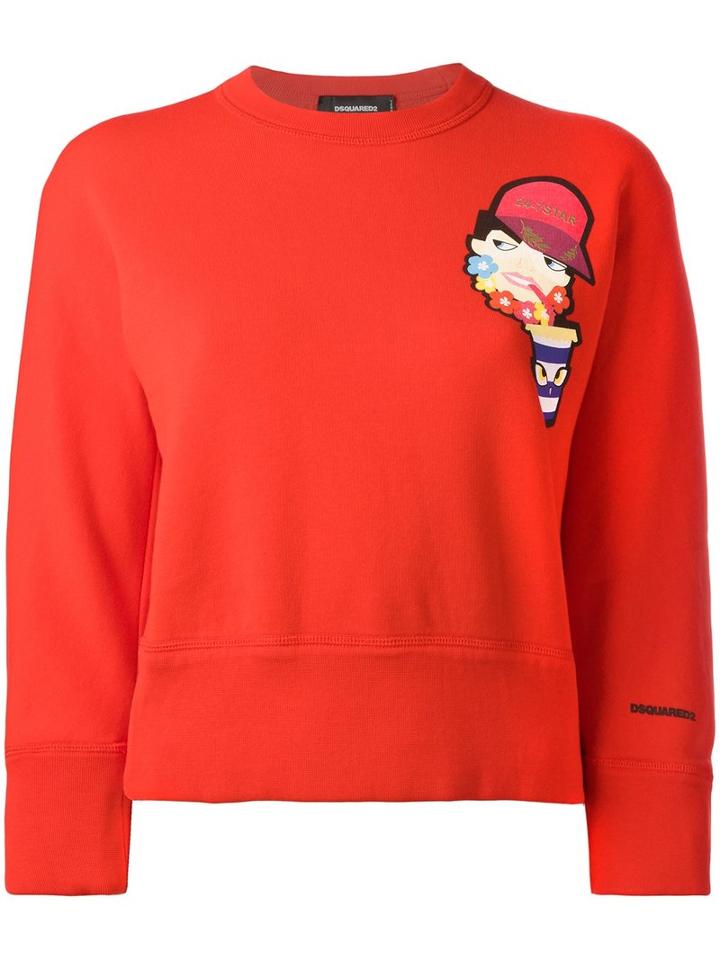 Dsquared2 Drinking Decal Cropped Sweatshirt, Women's, Size: Xs, Red, Cotton