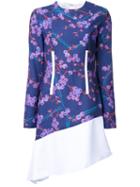 Carven Floral Patterned Flared Dress, Women's, Size: 42, Blue, Cotton/nylon