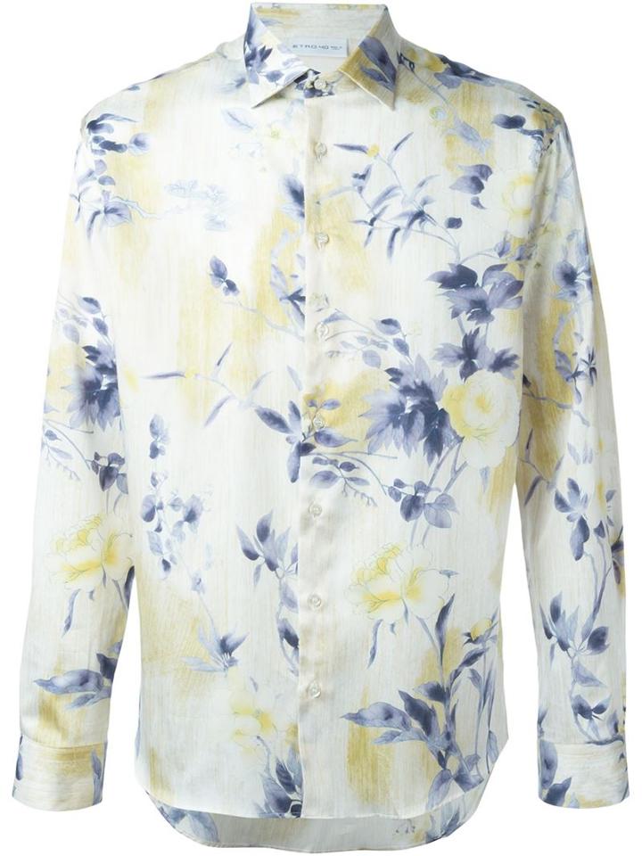 Etro Floral Print Shirt, Men's, Size: 42, Yellow/orange, Cotton