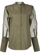 J.w.anderson Sheer Sleeve Tuxedo Shirt, Women's, Size: 10, Green, Cotton