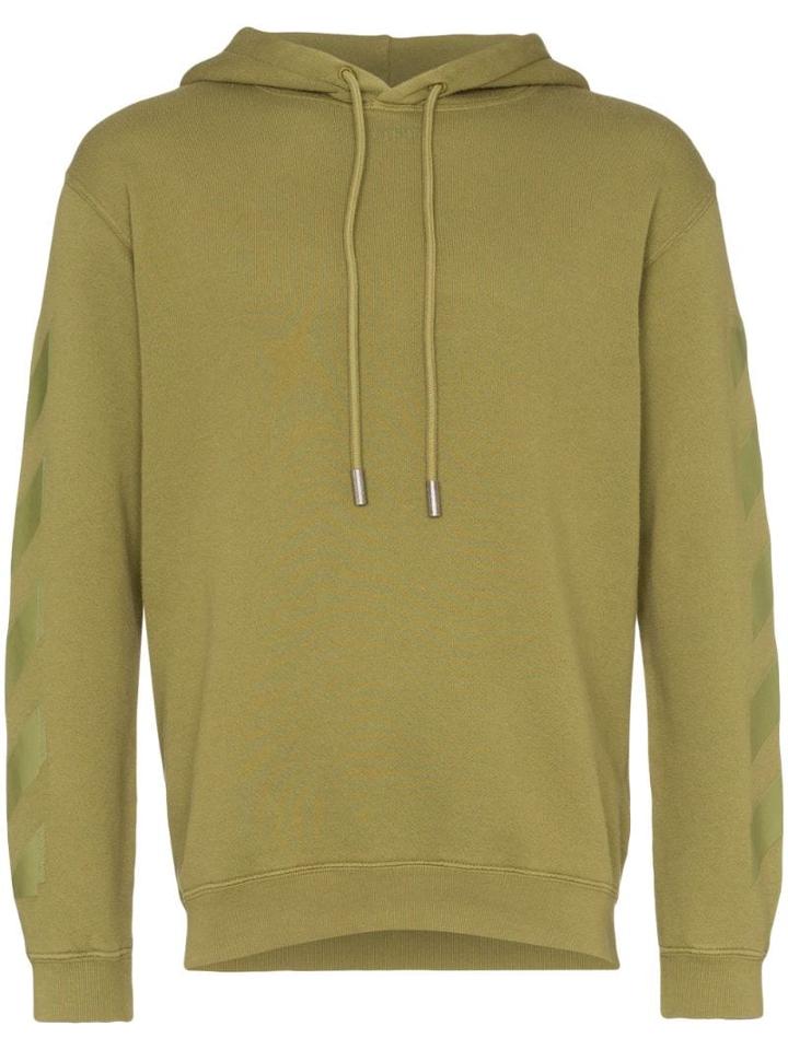 Off-white Diagonal Stripe-print Cotton Hoodie - Green