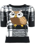 Alice+olivia 'owl' Shortsleeved Knitted Blouse, Women's, Size: Medium, Black, Polyester/spandex/elastane/wool